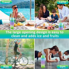 3pcs set Sports Water Bottle With Handle Straw