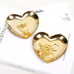 Gold Metal Jewelry Tray Heart Shaped