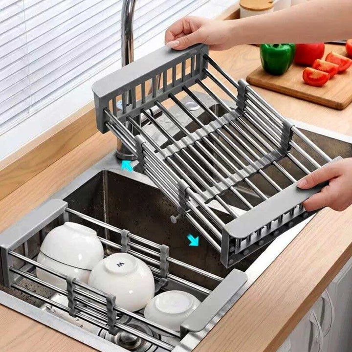 Stainless Steel Over The Sink Expandable Dish Drainer Rack