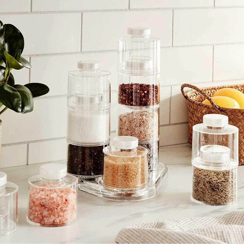 12pcs Acrylic Spice Tower Carousel Multi-Layer Jar With Revolving Base