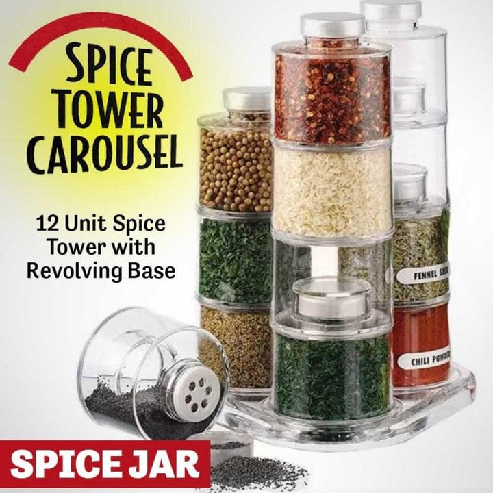 12pcs Acrylic Spice Tower Carousel Multi-Layer Jar With Revolving Base