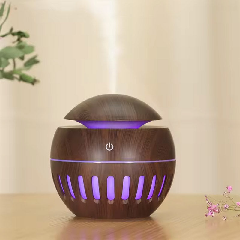 Wood Grain Round Humidifier With LED Light