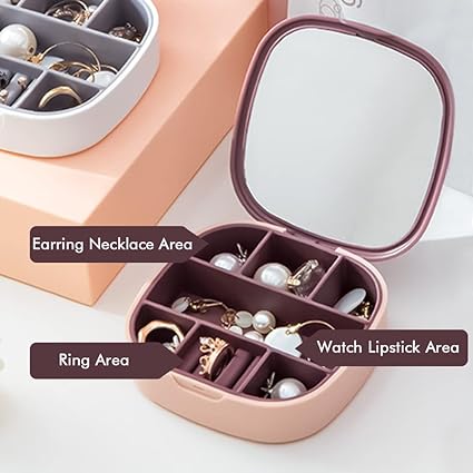 Mini Jewelry Box with Mirror Travel Portable Jewelry Storage Box
