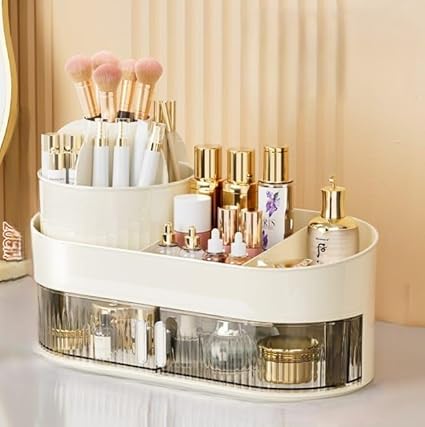 3Layer Cosmetic Organizer With Rotating Brush Holder