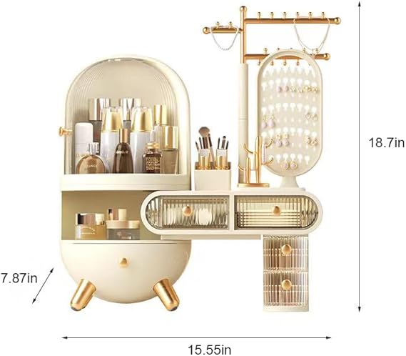 Makeup Storage Organizer Box with Jewelry Shelf