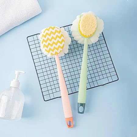 Double Sided Body Bath Brush 2 in 1 Soft Nylon Long Handle Back Bath Brush