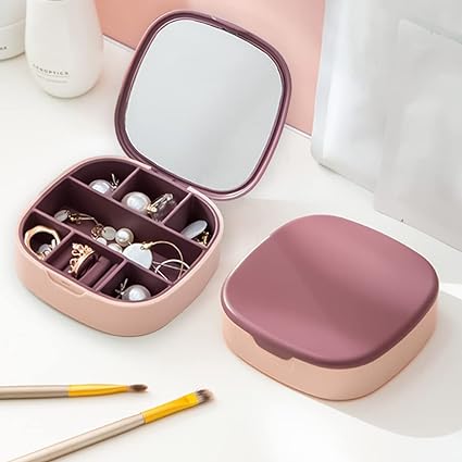 Mini Jewelry Box with Mirror Travel Portable Jewelry Storage Box