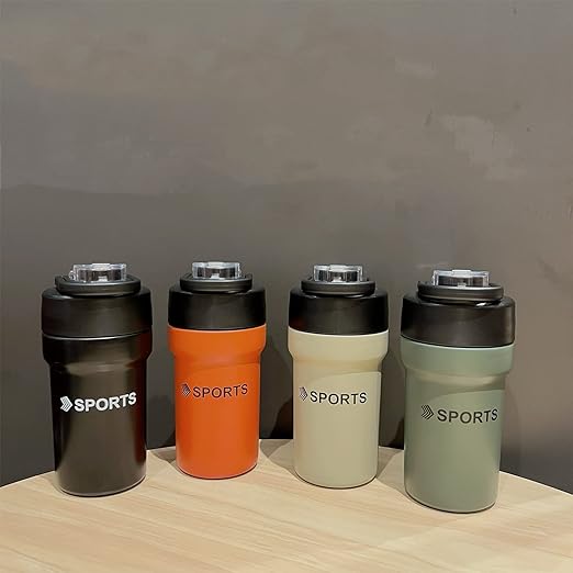 500ml Simple Coffee Cup 304 Stainless Steel Vacuum Thermos Portable Straw