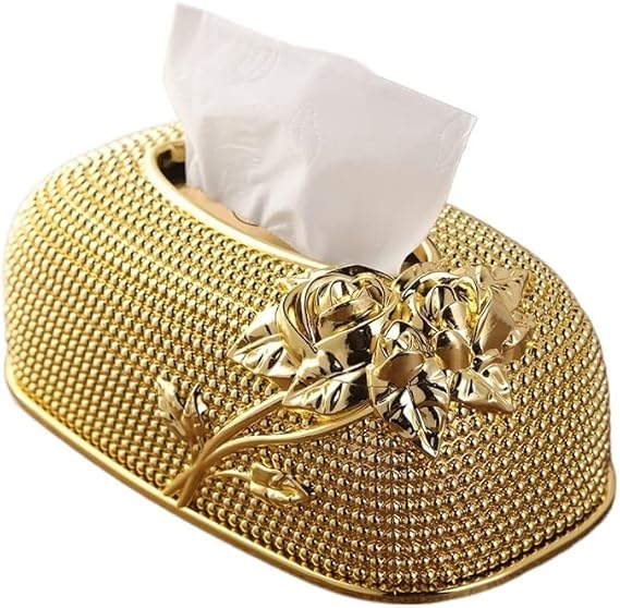 Flower Design Tissue Box Golden Plastic
