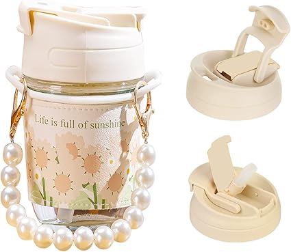 12 Oz Glass Water Bottle with Straw Lid