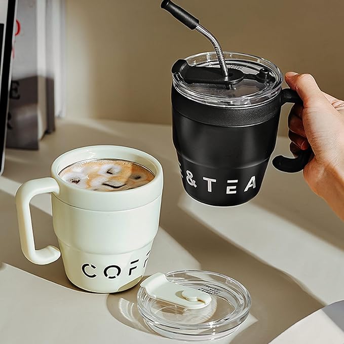 Portable Coffee Cup with Straw Lid 480ML