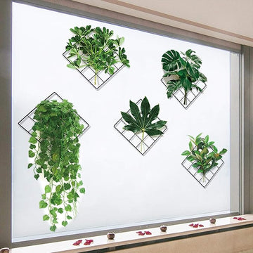 3D Vivid Green Plants Grid Wall
