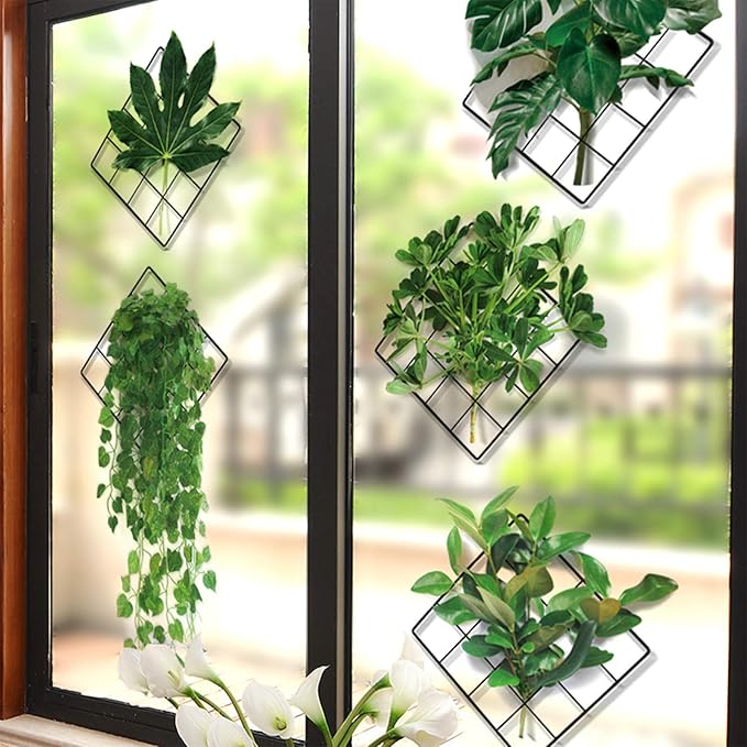 3D Vivid Green Plants Grid Wall