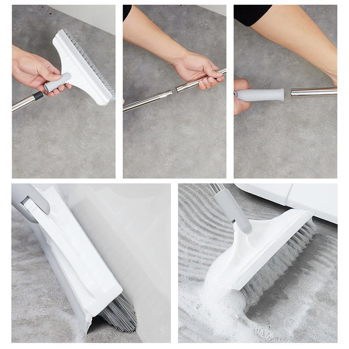 2 In 1 Floor Scrub Brush with Window Squeegee 120 Degrees Rotatable Long Handle