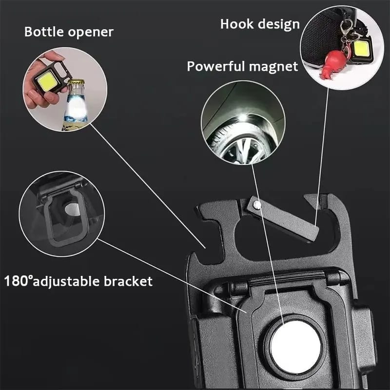 1 pc 4 Light Modes Portable Pocket Light With Folding Bracket Bottle Opener And Magnet Base