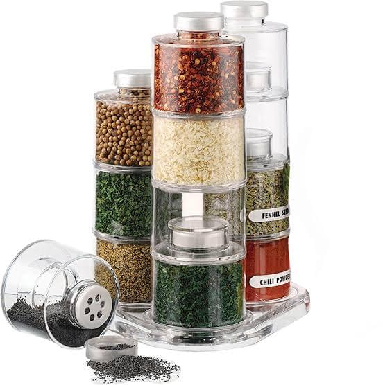 12pcs Acrylic Spice Tower Carousel Multi-Layer Jar With Revolving Base