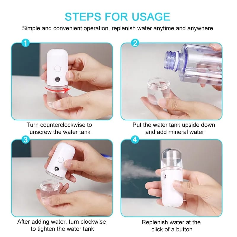 Face Humidifier Streamer, Mini USB Sprayer, Body Facial Spray