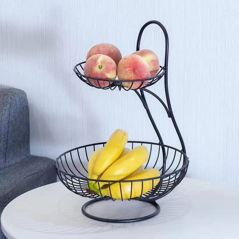 2 Layers Bread Fruit Bowl Dish Storage Basket Dining Table