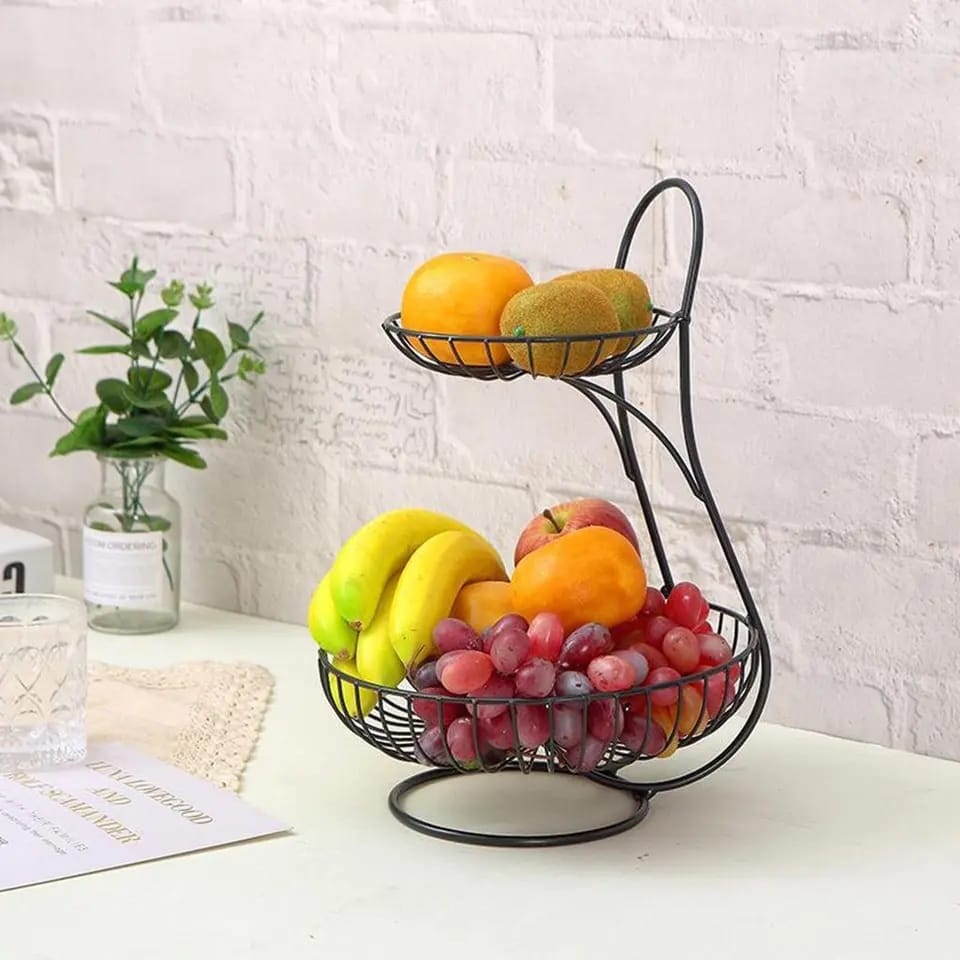 2 Layers Bread Fruit Bowl Dish Storage Basket Dining Table
