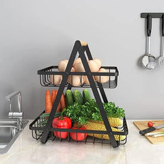 2-Tier Countertop Fruit Basket Storage, Vegetable Rack for Kitchen, Black