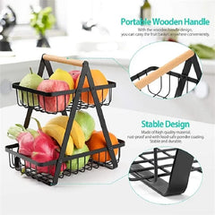 2-Tier Countertop Fruit Basket Storage, Vegetable Rack for Kitchen, Black