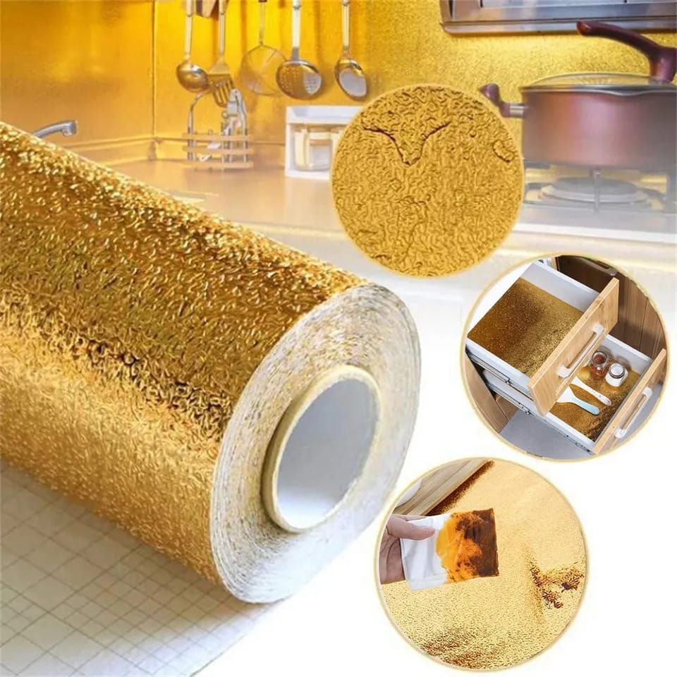 Self Adhesive Kitchen Oil-Proof Waterproof Aluminum Foil (Golden)