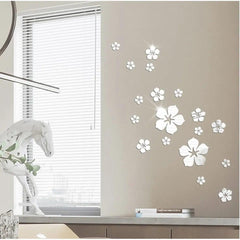 18 Pcs Flower Art 3D Mirror Wall Stickers