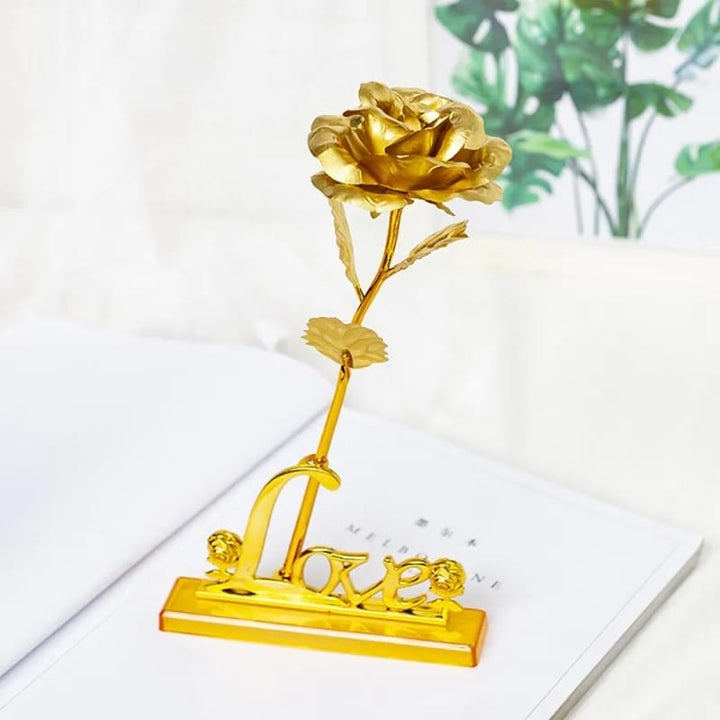24K Golden Rose with Love Stand, With Box