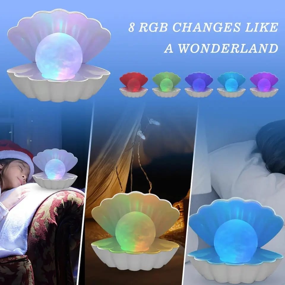 Mermaid Shell with Multi-color Changing Pearl Table Lamp