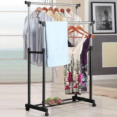 Double Pole Rail Rod Adjustable Garment Rack