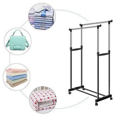 Double Pole Rail Rod Adjustable Garment Rack