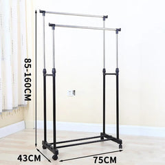 Double Pole Rail Rod Adjustable Garment Rack