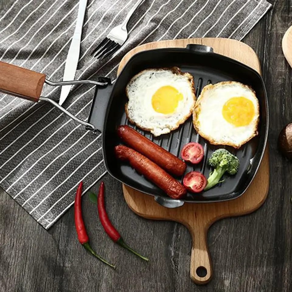 Nonstick Grill Pan with Folding Handle Striped Steak Frying Pan Square