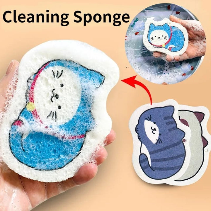 Cartoon Wood Pulp Cleaning Sponge (4pcs)