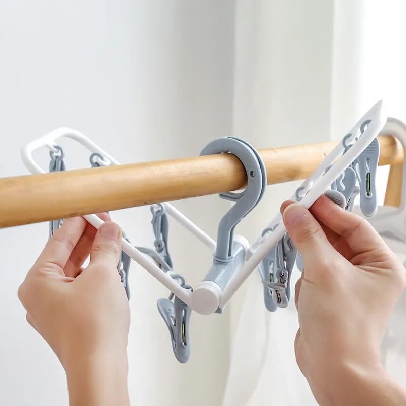 Portable Clothes Hanger Drying Rack With 12 Clips