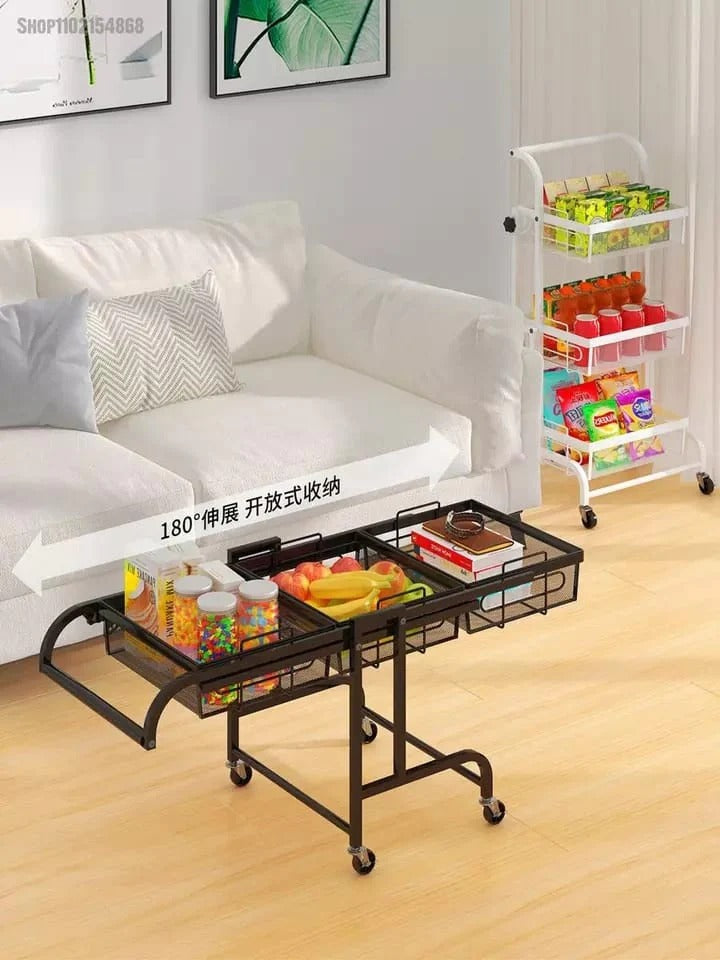3 Tier Steel Black Adjustable Kitchen Cart Multi-Functional Shelves Portable Storage Organizer