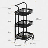 3 Tier Steel Black Adjustable Kitchen Cart Multi-Functional Shelves Portable Storage Organizer