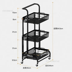 3 Tier Steel Black Adjustable Kitchen Cart Multi-Functional Shelves Portable Storage Organizer