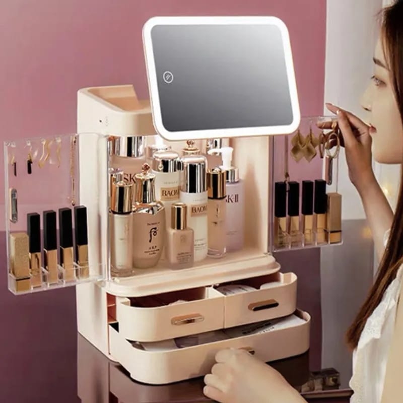 Cosmetic Storage Makeup Box With Mirror Led Light