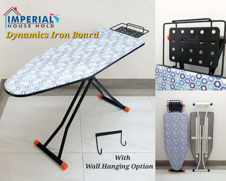 Foldable Deluxe Ironing Board with Big Steam Iron Station Holder