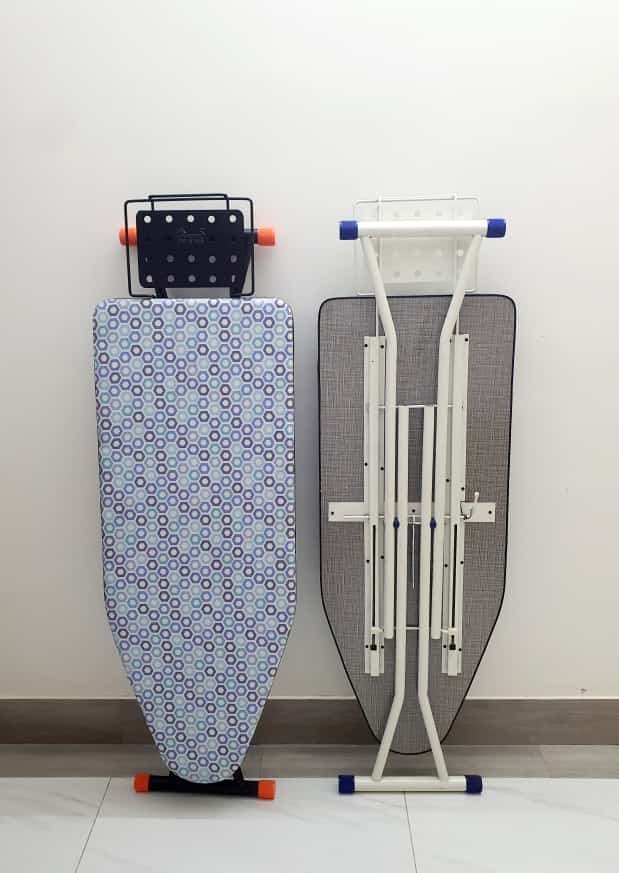 Foldable Deluxe Ironing Board with Big Steam Iron Station Holder