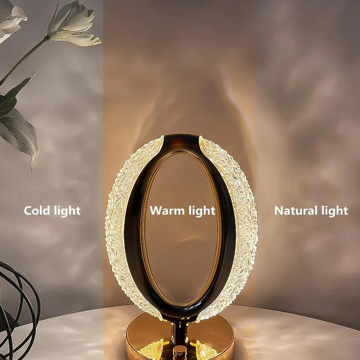 Crystal Oval Table Lamp, Touch Control Bedside Lamp with 3 Levels Brightness