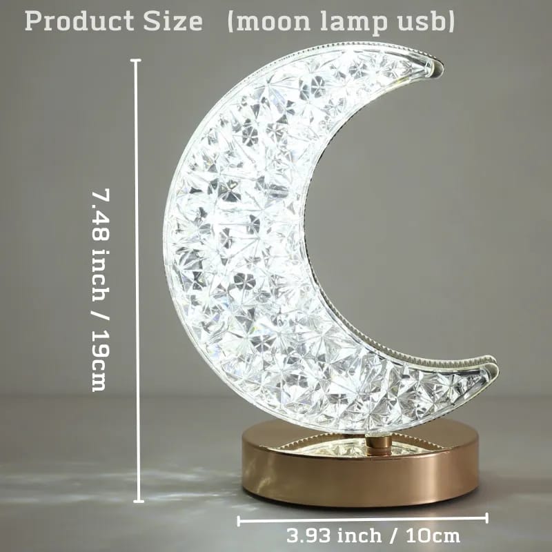 Crystal Moon Table Lamp, Touch Control Bedside Lamp with 3 Levels Brightness