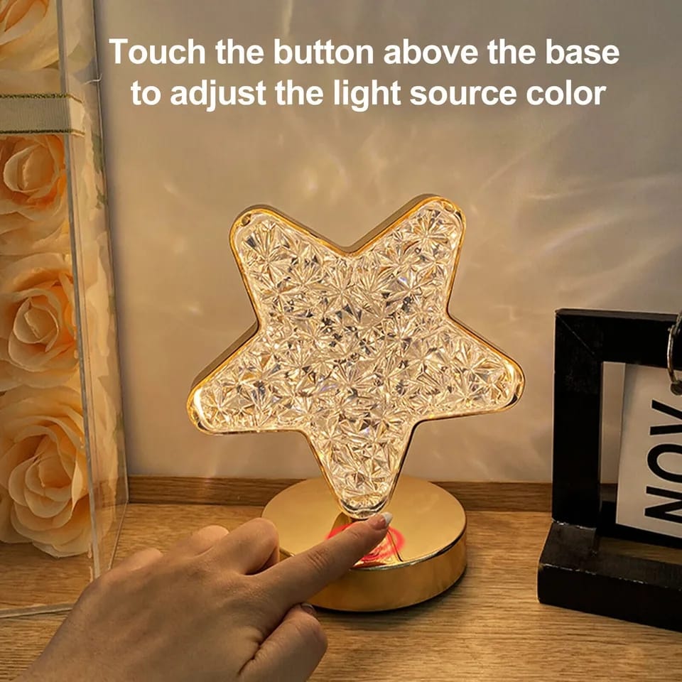 Crystal star Table Lamp, Touch Control Bedside Lamp with 3 Levels Brightness