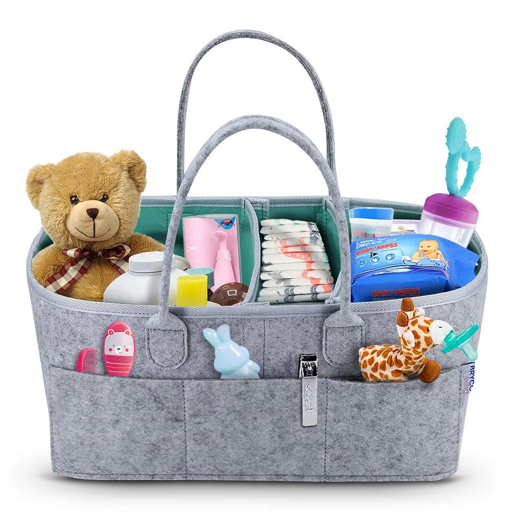 Baby Diaper Caddy Organizer, Foldable Felt Storage Bag with Multi Pockets