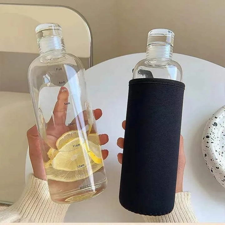 Glass Water Bottle With Time Marker