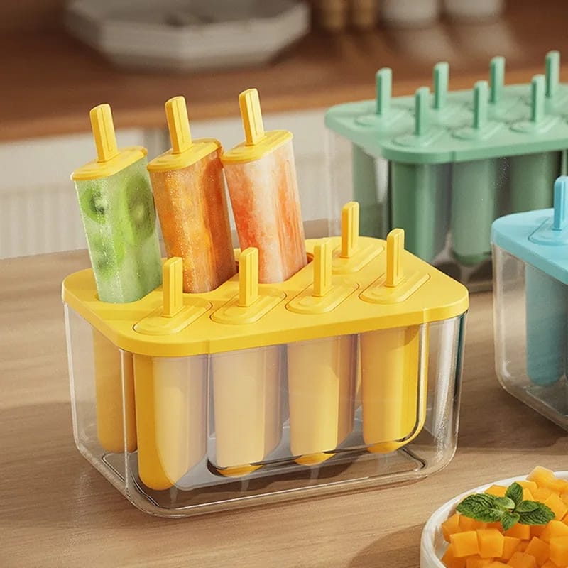 ice Lolly Moulds - Easy Release Popsicle Tray 8-Way Reusable Moulds