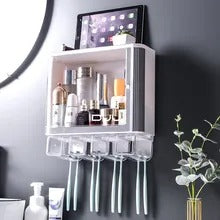 Wall Mount Shelf Bathroom Accessories Cosmetic Organizer Toothbrush Holder Toothpaste Dispenser