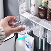 Wall Mount Shelf Bathroom Accessories Cosmetic Organizer Toothbrush Holder Toothpaste Dispenser