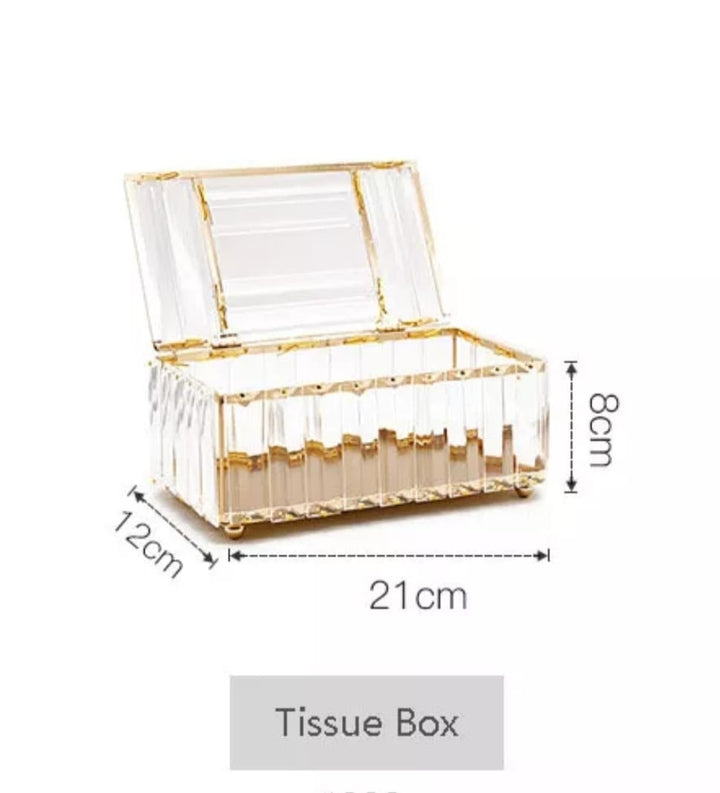 Crystal Tissue Box for Dining Room Decoration Bedroom Style (Gold)